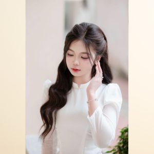 Alternative view of Áo dài kỷ yếu, áo dài tốt nghiệp tay bồng trơn 2 tà